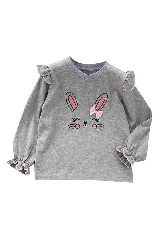 Toddler Girl's Easter T Shirt Toddler Girl's Ruffle Print Tshirt Bunny Graphic Long Sleeve Casual Soft Blouse Tee Tops,Sizes 2-3T