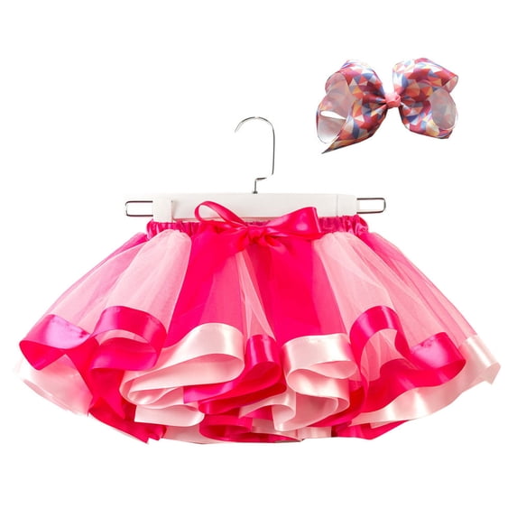 Hihipz Toddler Girls 2 Piece Summer Outfit Set Rainbow Ribbon Tutu Skirt Bow Hair Clip Kids Casual Clothing Sets