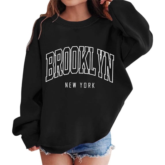 Hihipz Toddler Girls Crewneck Pullover New York Letter Print Fall Relaxed Fit Drop Shoulder Sweatshirt