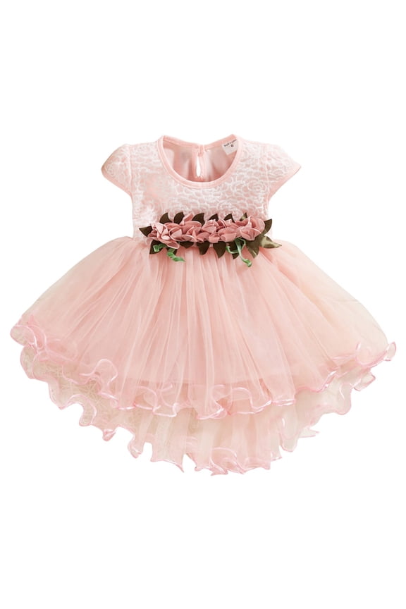 Toddler Girls Dress Floral Ruched Gown Ruffle Patchwork Mesh A-Line Princess Dresses Kids Girl Wedding Bridesmaid Birthday Party Pageant Gown