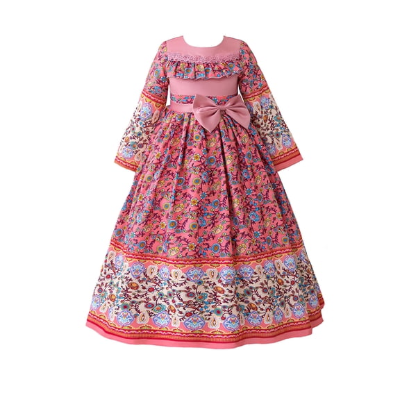 Hihipz Toddler Girls Dresses Abaya Embroidered Lantern Sleeve Ankle-Length Long Dress Kids Girl Formal Party Pageant Ball Gowns A-Line Princess Dress,5 -6 Years