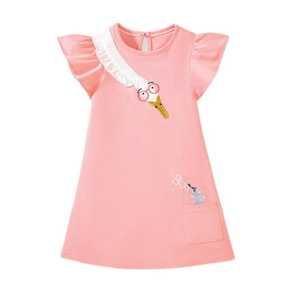 Hihipz Toddler Girls Dresses Cartoon Duck Patch Short Skeeve Dress Kids Girls Summer Beach Comfortable And Versatile Dress,4 -5 Years