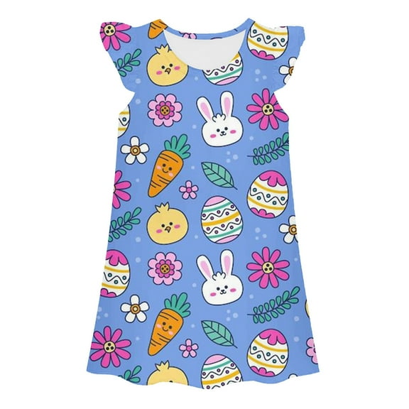 Hihipz Toddler Girls Dresses Cute Print Fly Sleeve A-Line Dress Kids Girls Summer Lightweight And Comfortable Home Use Dresses,5 -6 Years