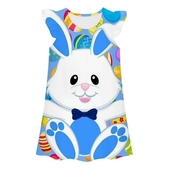 Hihipz Toddler Girls Dresses Cute Print Fly Sleeve A-Line Dress Kids Girls Summer Lightweight And Comfortable Home Use Dresses,6 -7 Years