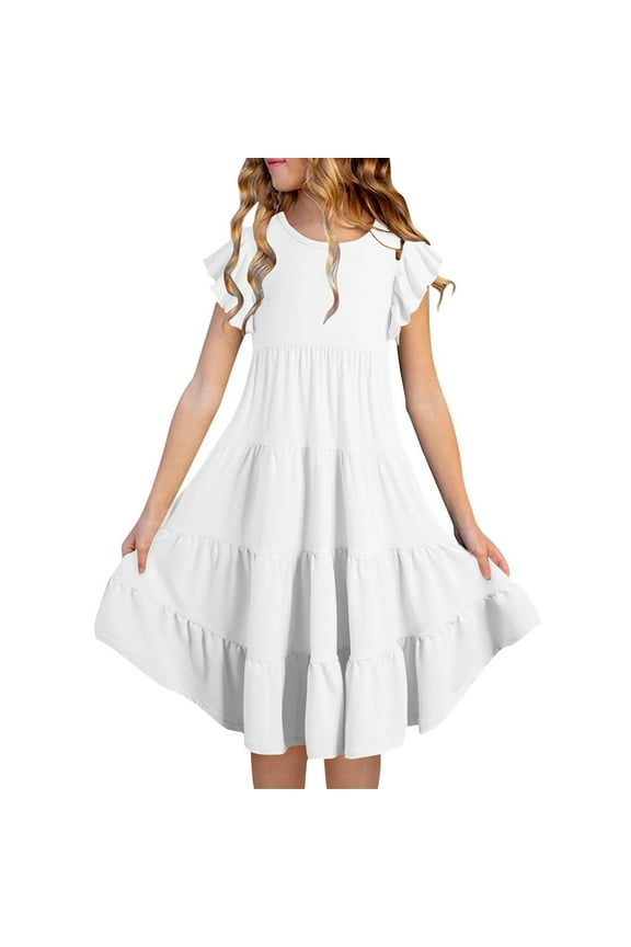 Toddler Girls Dresses Cute Printed Sleeveless Crewneck A Line Dress Kids Girls Stretchy Comfortable Summer Casual Play Dresses,14 -15 Years