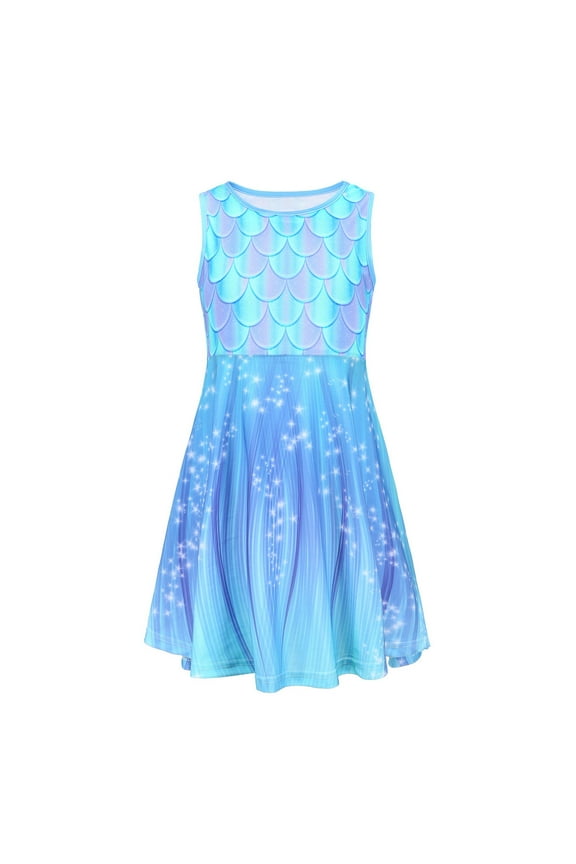 Toddler Girls Dresses Fish Scale Print Sleeveless Dress Kids Girls Model Runway Makeup Party Performance Princess Dress,11 -12 Years