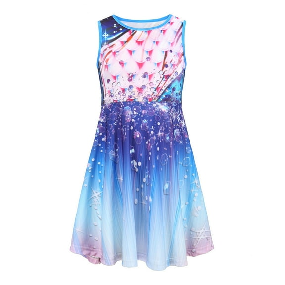 Hihipz Toddler Girls Dresses Fish Scale Print Sleeveless Dress Kids Girls Model Runway Makeup Party Performance Princess Dress,3 -4 Years
