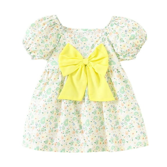 Hihipz Toddler Girls Dresses Puff Sleeve Oversized Bow Floral Print Dress Kids Girls Stylish Everyday Wear Photoshoots Outdoor Dresses,18 -24 Months