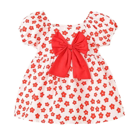 Hihipz Toddler Girls Dresses Puff Sleeve Oversized Bow Floral Print Dress Kids Girls Stylish Everyday Wear Photoshoots Outdoor Dresses,18 -24 Months