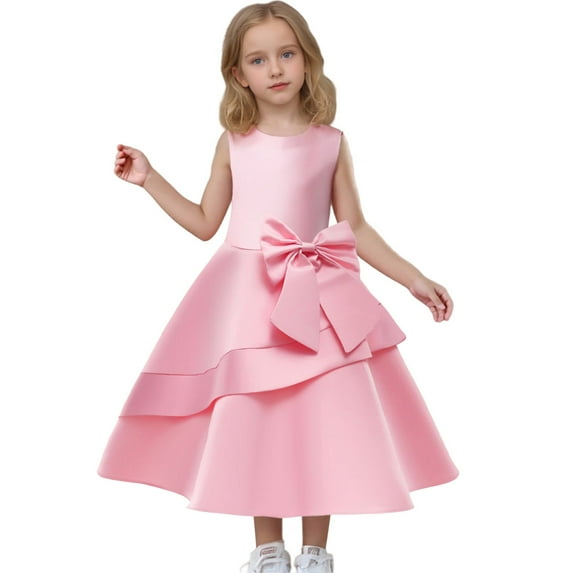 Hihipz Toddler Girls Dresses Sleeveless Bowknot Tiered Dress Tutu Dress Kids Flower Girl Wedding Party Pageant Ball Gowns Princess Dresses,6 -7 Years