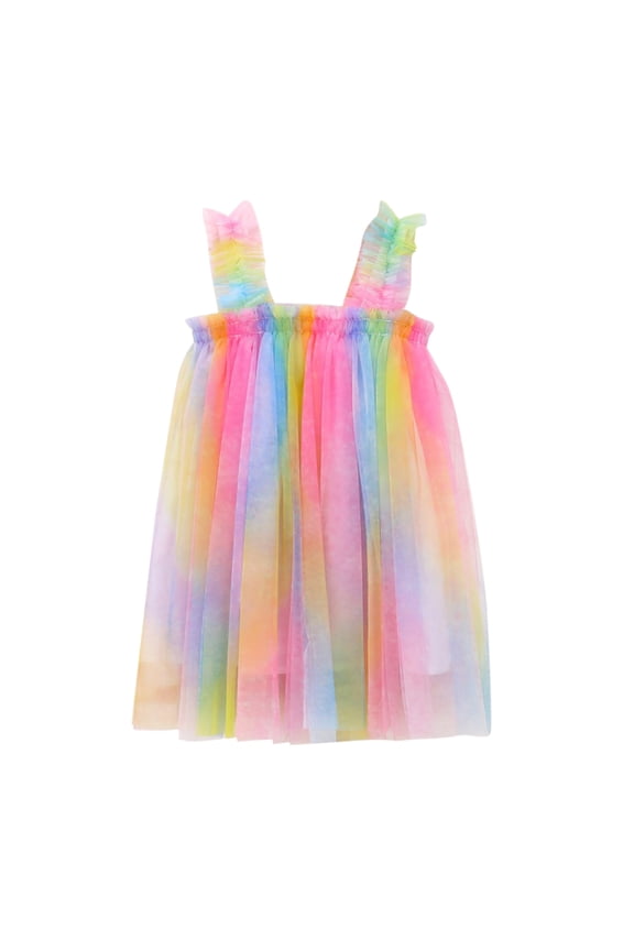 Toddler Girls Dresses Sleeveless Rainbow Tie Dye Tulle Tutu Beach Layered Casual Birthday Party Gown