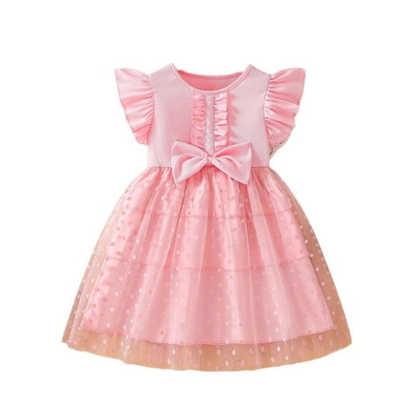Hihipz Toddler Girls Dresses Solid Fly Sleeve Tutu Dress With Bow Kids Girls Stylish Everyday Wear Photoshoots Outdoor Dresses,12 -24 Months