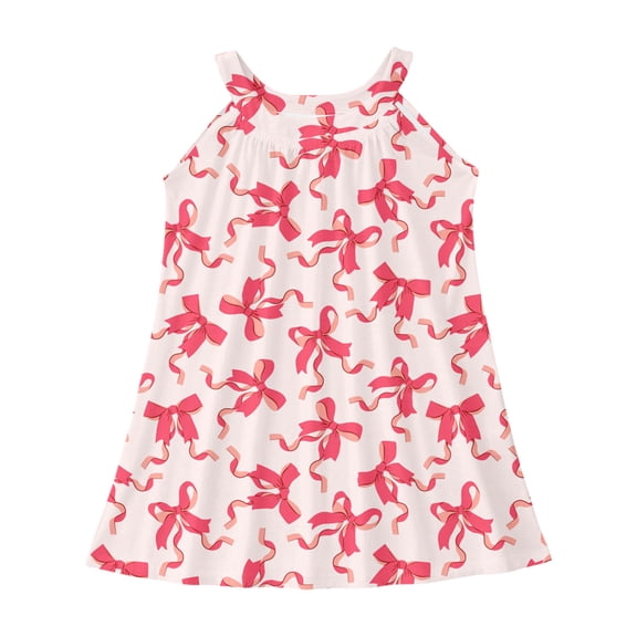 Hihipz Toddler Girls Dresses Summer Bowknot Print Round Neck Sleeveless Vest Dress Kids Girls Beach Swim Cover Up Summer Dress,5 -6 Years