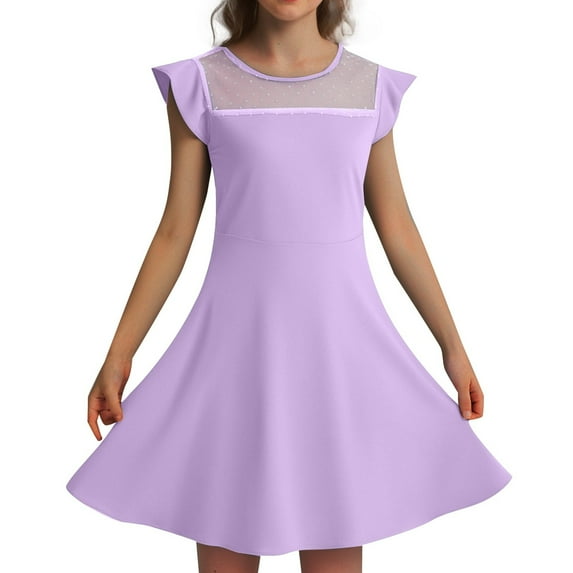 Hihipz Toddler Girls Dresses Summer Ruffle Sleeve Mesh A Line Dress Kids Girls Casual Party Elegant Temperament Dresses,9 -11 Years