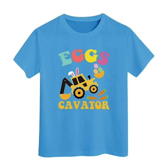 Hihipz Toddler Girls Easter T-Shirt Kids Easter Print T Shirt Egg Bunny Tractor Short Sleeve Casual Tee Tops,Sizes 3-4T