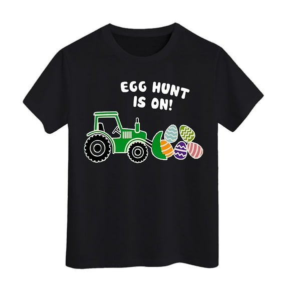 Hihipz Toddler Girls Easter T-Shirt Kids Easter Print Tee Tops Egg Bunny Tractor Short Sleeve Breathable T Shirt,Sizes 3-4T
