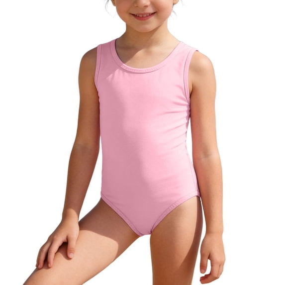 Hihipz Toddler Girls One Piece Swim Suits Solid Color Round Neck Sleeveless Quick Dry Bathing Suit