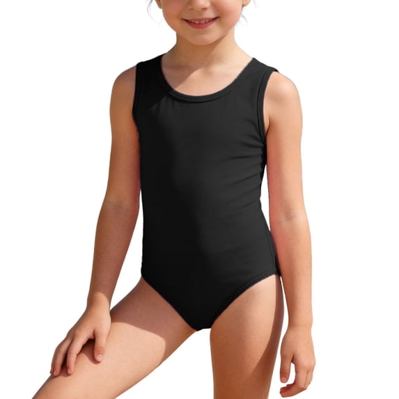 Hihipz Toddler Girls One Piece Swim Suits Solid Color Round Neck Sleeveless Quick Dry Bathing Suit