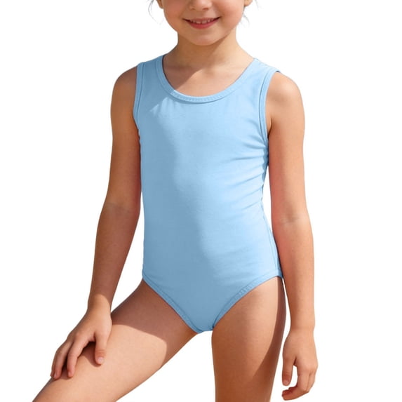 Hihipz Toddler Girls One Piece Swim Suits Solid Color Round Neck Sleeveless Quick Dry Bathing Suit