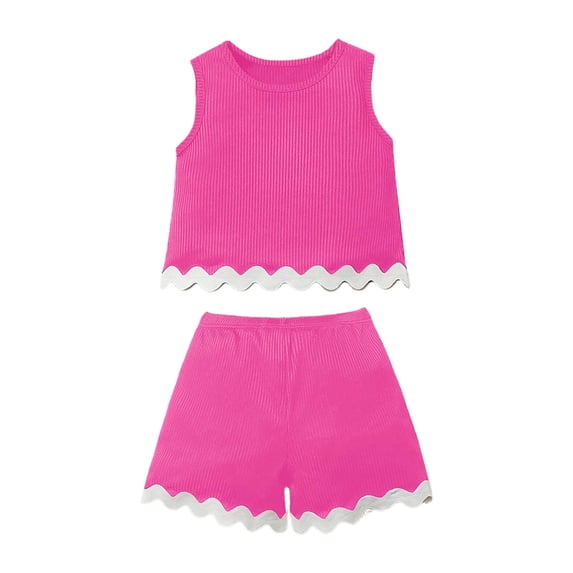 Hihipz Toddler Girls Outfits 2 Piece Ribbed Wave Sleeveless Tank Top + Elastic Shorts Lightweight Set