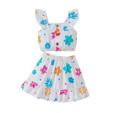 Hihipz Toddler Girls Outfits Sets Spring Summer Floral Print Short Sleeve Top And Ruffled Skirt Set Kids Girls Breathable Cute Sweet Sets,2Pc,5 -6 Years