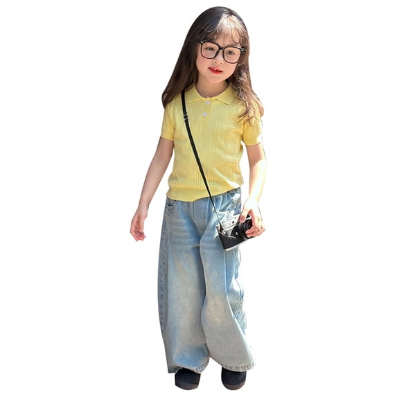 Hihipz Toddler Girls Polo Shirt Summer Pure Color Collared Knit Tops Casual Everyday Wear Shirts