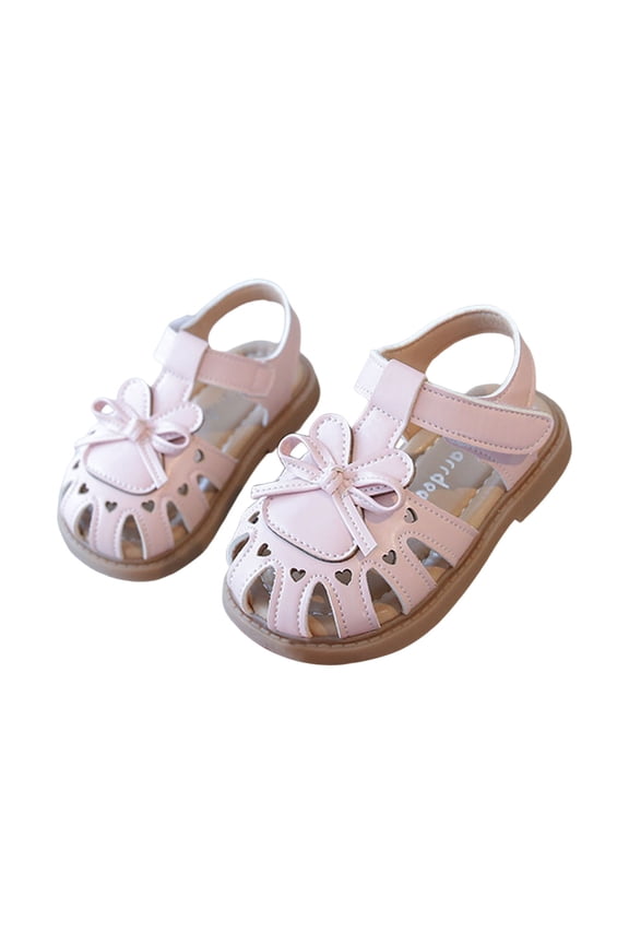 Toddler Girls Sandals Closed Toe Bow Heart Hook Loop Soft Sole Princess Summer First Walkers Shoes