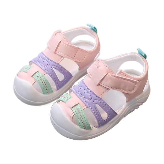 Hihipz Toddler Girls Sandals Closed Toe Color Block Hook Loop Breathable Soft Sole Summer First Walkers Shoes