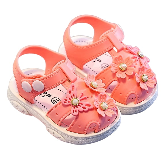 Hihipz Toddler Girls Sandals Closed Toe Flower Pearl Hook Loop Breathable Soft Sole Summer Beach Shoes