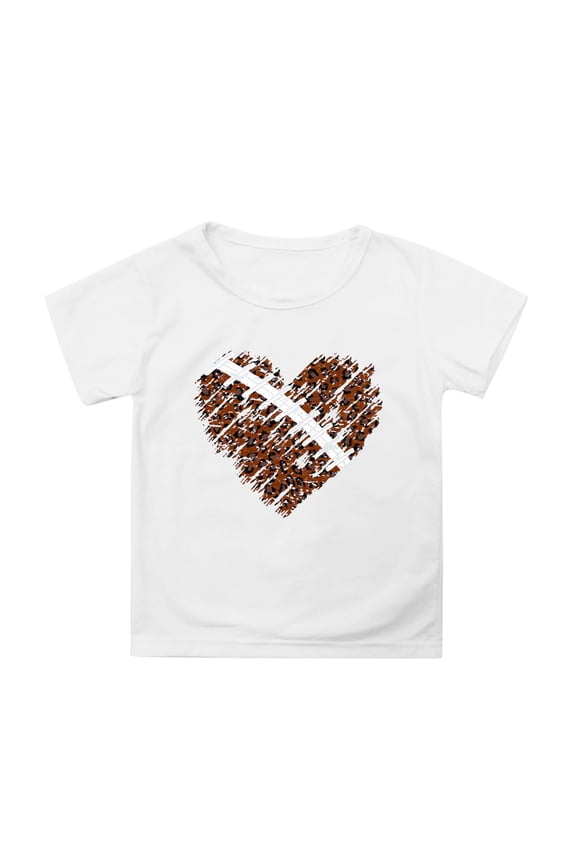 Toddler Girls T-Shirt Leopard Heart Football Print Short Sleeve Crewneck Comfortable Everyday Tee