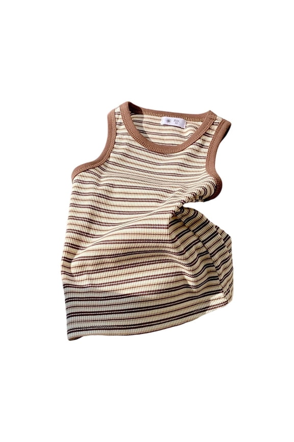 Toddler Girls Tank Top Striped Print Sleeveless Round Neck Undershirts Casual Camisole Tops,Sizes 2-3