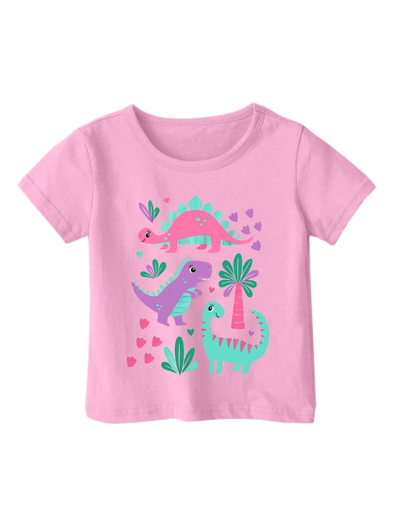 Toddler Girls Tee Cute Dinosaur Print Short Sleeve Crewneck Tshirts Soft Stylish T Shirt