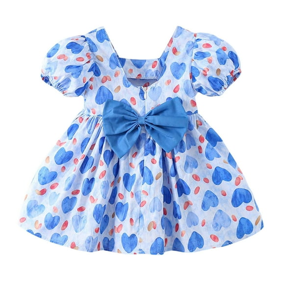 Hihipz Toddler Little Girls Dresses Heart Print Short Sleeve Dress With Bow Kids Girls Summer Casual Party Sweet Ladylike Dresses,2 -3 Years