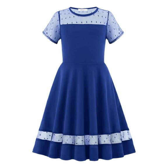 Hihipz Trendy Girls Dresses Solid A-Line Mesh Splicing Dress Kids Girls Casual Party Beach Stylish And Comfortable Dress,12 -13 Years