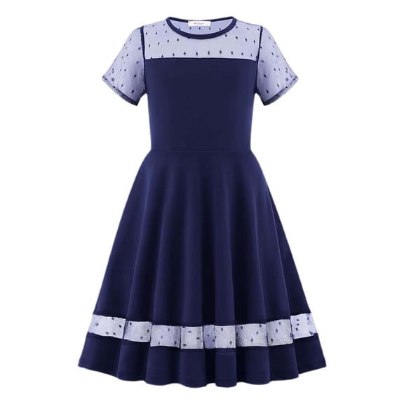 Hihipz Trendy Girls Dresses Solid A-Line Mesh Splicing Dress Kids Girls Casual Party Beach Stylish And Comfortable Dress,12 -13 Years