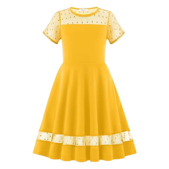 Hihipz Trendy Girls Dresses Solid A-Line Mesh Splicing Dress Kids Girls Casual Party Beach Stylish And Comfortable Dress,12 -13 Years