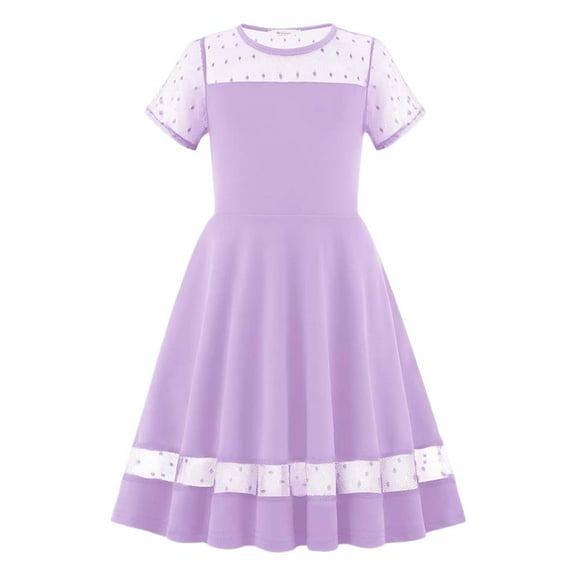 Hihipz Trendy Girls Dresses Solid A-Line Mesh Splicing Dress Kids Girls Casual Party Beach Stylish And Comfortable Dress,8 -9 Years