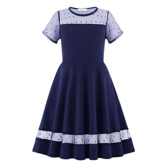 Hihipz Trendy Girls Dresses Solid A-Line Mesh Splicing Dress Kids Girls Casual Party Beach Stylish And Comfortable Dress,8 -9 Years