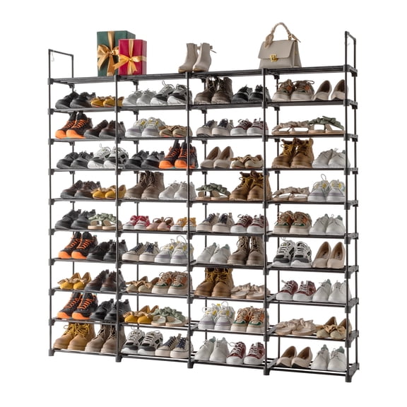HiiKaa 10 Tiers Shoe Rack Tall Shoe Organizer Shoe Storage 80 Pairs Vertical Shoe Shelf Large Shoe Rack Organizer Stackable Shoe Racks for Entryway, Closet, Garage, Bedroom,Cloakroom -Black