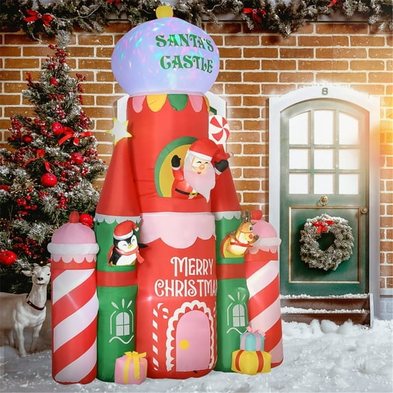 HiiKaa  10ft Christmas Inflatables Outdoor Decorations Candy Castle,Blow-Up LED Yard Christmas Decor,Built-in Rotating Colorful Light for Garden,Lawn,Party