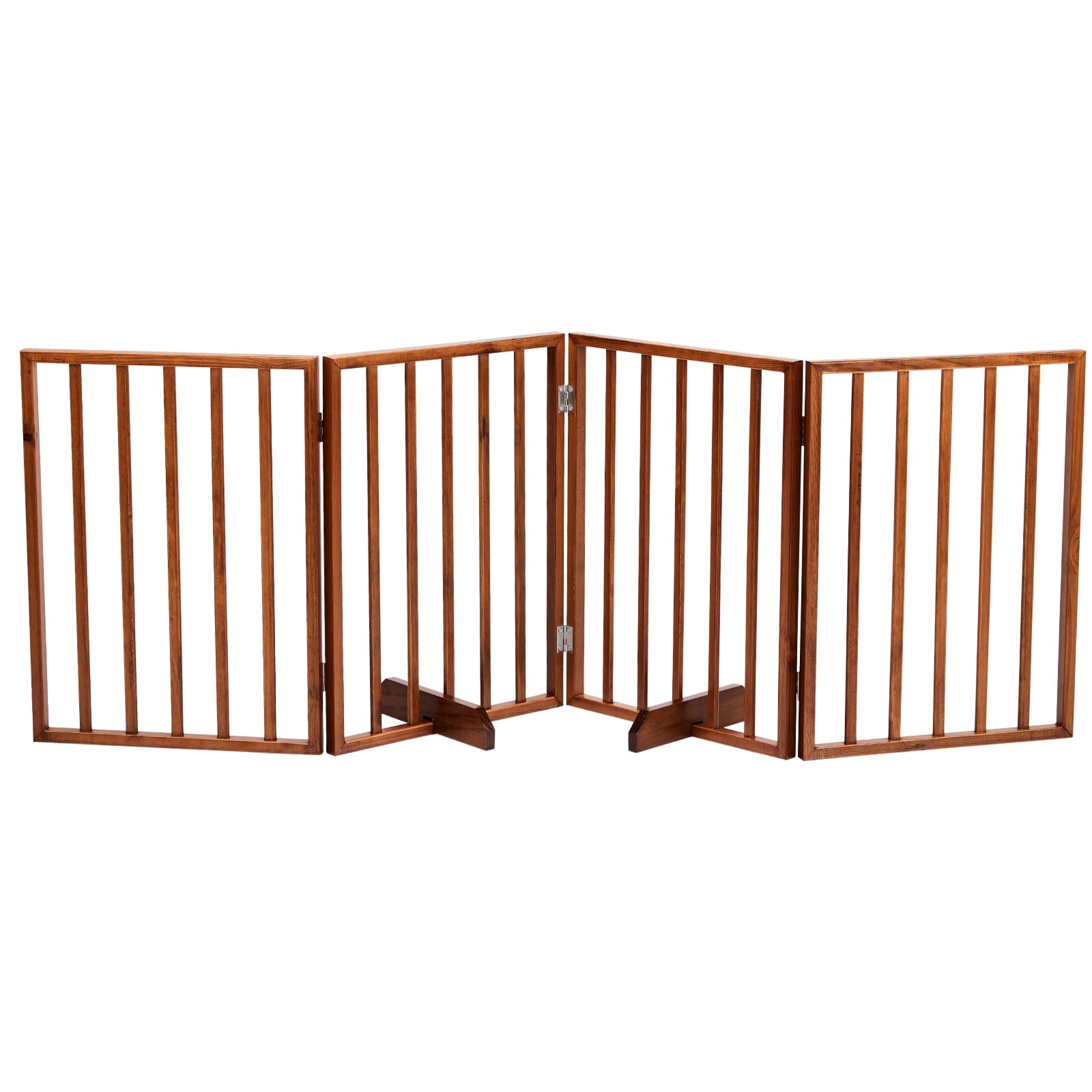 HiiKaa 24"H Free Standing Pet Gate for Dog Cat,Wooden Dog Gates for Doorway,Stairs,Step Over Foldable Pet Fence for The House,Expandable Dog Barrier,Indoor Use,Brown