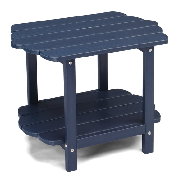 HiiKaa 24in Novel Outdoor Side Table,2-Tier Sturdy Patio End Table Weather Resistant, Modern Side Table for Patio,Pool,Porch,Blue