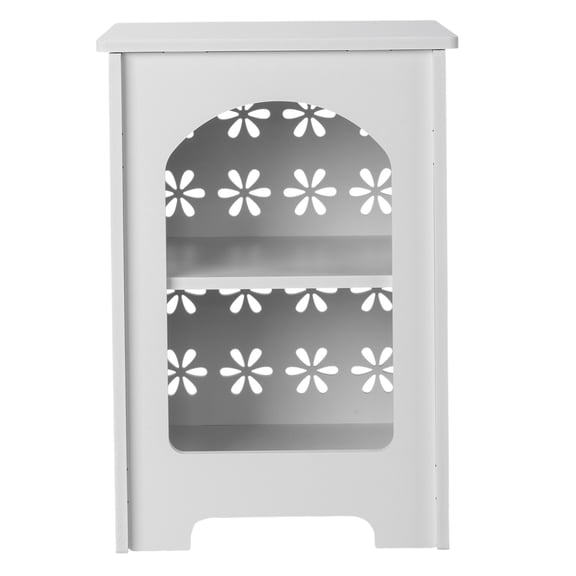 HiiKaa 3-Tier Side Table with Storage,Nightstand End Table with Floral Design,Arch Opening Bedside Table for Indoor Outdoor,White, Durable PVC,13.8" x 13.8" x 19.7"