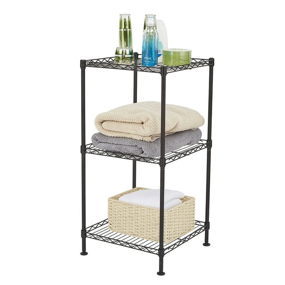 HiiKaa 3-Tier Steel Storage Shelves,Heavy Duty Metal Shelf Wire Shelving Rack for Pantry,Kitchen,Living Room,or Office Organization (14" W x 14" D x 28" H,600LBS,Black)