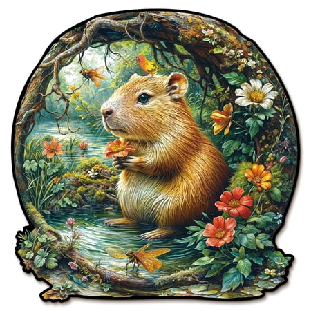 HiiKaa 3D Visual Effect Wooden Puzzle for Adults,3D Capybara Unique Shape Advanced Wooden Jigsaw Puzzle for Home Decor,Birthday Christmas Gifts for Family Friend,8*7.9 in,100 pcs