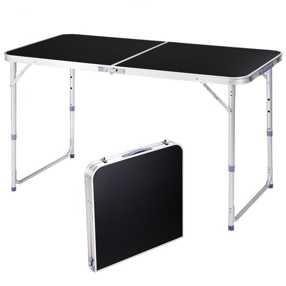 HiiKaa 4 FT Plastic Folding Camping Table,3-Level Adjustable Height,Portable Outdoor Party Picnic Dining Desk,Garden Soccer Multipurpose Entertaining Activities,Black