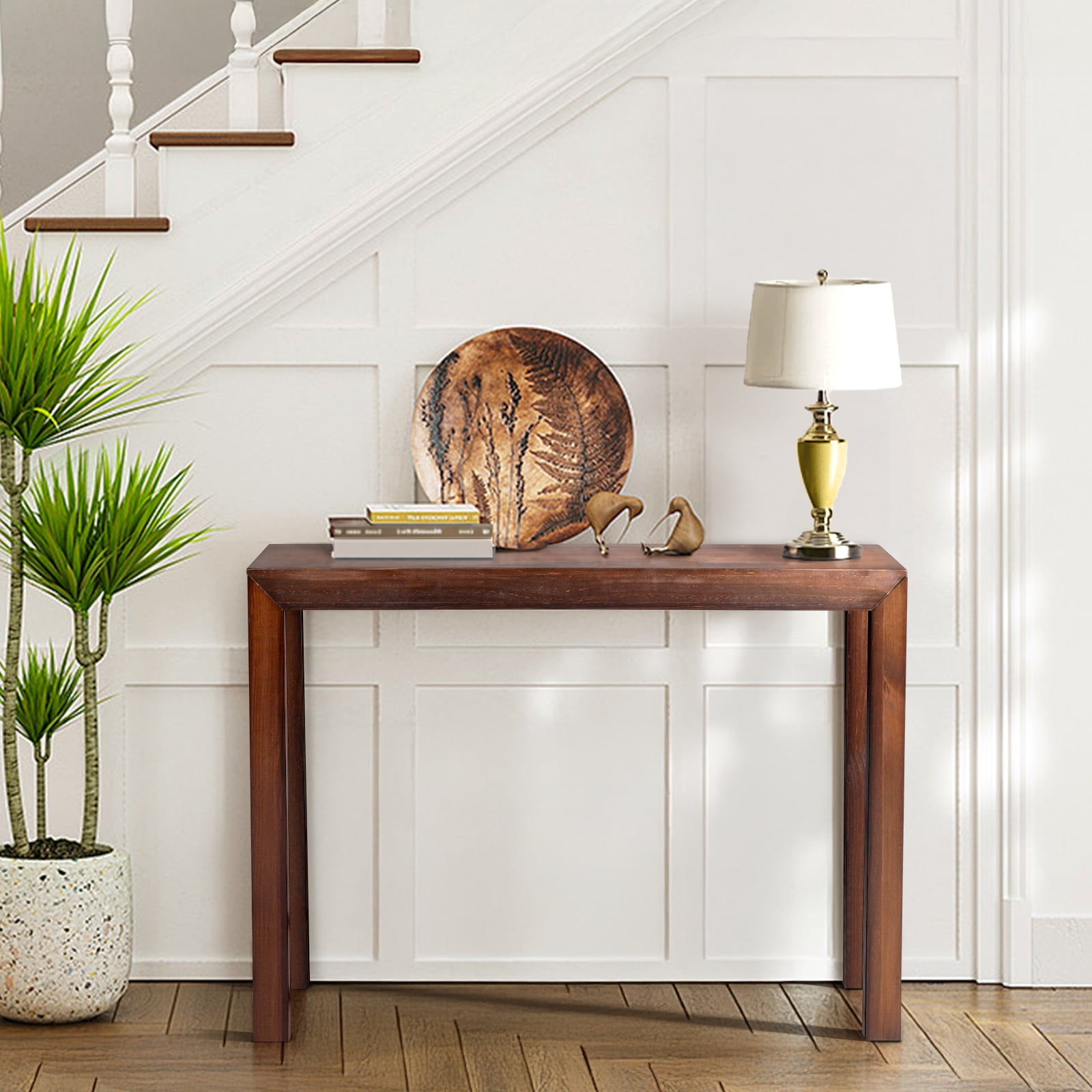 HiiKaa 46" Farmhouse Wood Entryway Table,Narrow Console Table with Storage Behind Couch Sofa Table for Entryway,Walnut