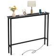 thumbnail image 1 of HiiKaa 5.9" Narrow Console Sofa Table with Power Outlets and USB Port, 5.9" Dx39.4 Wx31.1 H Long Behind Couch Table with Metal Frame and Extension Cord,Black, 1 of 8