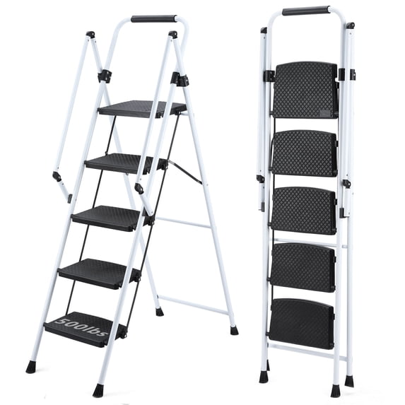 HiiKaa 5 Step Ladder with Handrails,Folding Step Stool Portable Steel ...