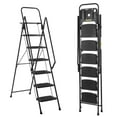 thumbnail image 1 of HiiKaa 6 Step Ladder with Tool Platform,Folding Step Stool with Handrails,Sturdy Steel Ladder with Wide Pedal,800 LBS Portable Safety Ladder for Painting Home Outdoor Garage,Black, 1 of 10